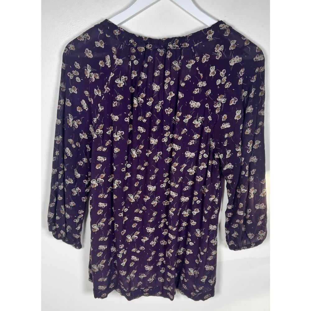 Fat Face Size 8 Purple Floral Scoop Neck Button Up Peasant Style Tunic Top Blous - Picture 3 of 11